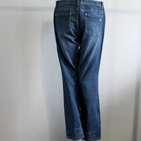 Michael Kors Dark Wash Jeans Size 10 Flare Metal Logo - Picture 5 of 9